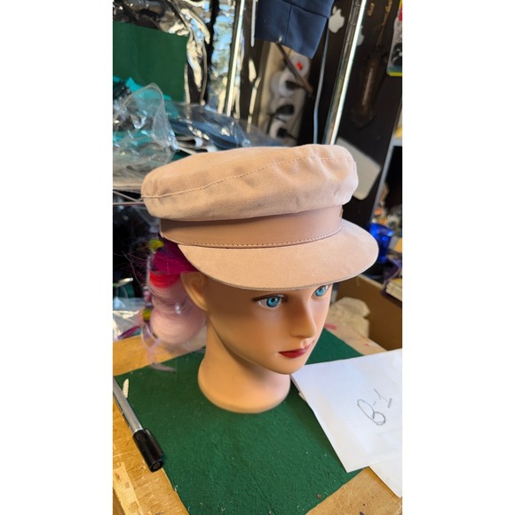 Don Paris Women‎ Beige Baker Boy Newsboy Hat Lambskin Leather Trim Size S